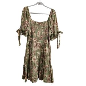 Agua Bendita x Target Mini Dress XXL Green Floral Smocked Short Sleeve‎ Boho